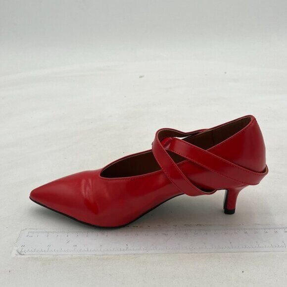 XYD Women Retro Pointed Toe Strappy Pumps Buckle Mary Jane Mid Kitten Heels - Picture 3 of 8